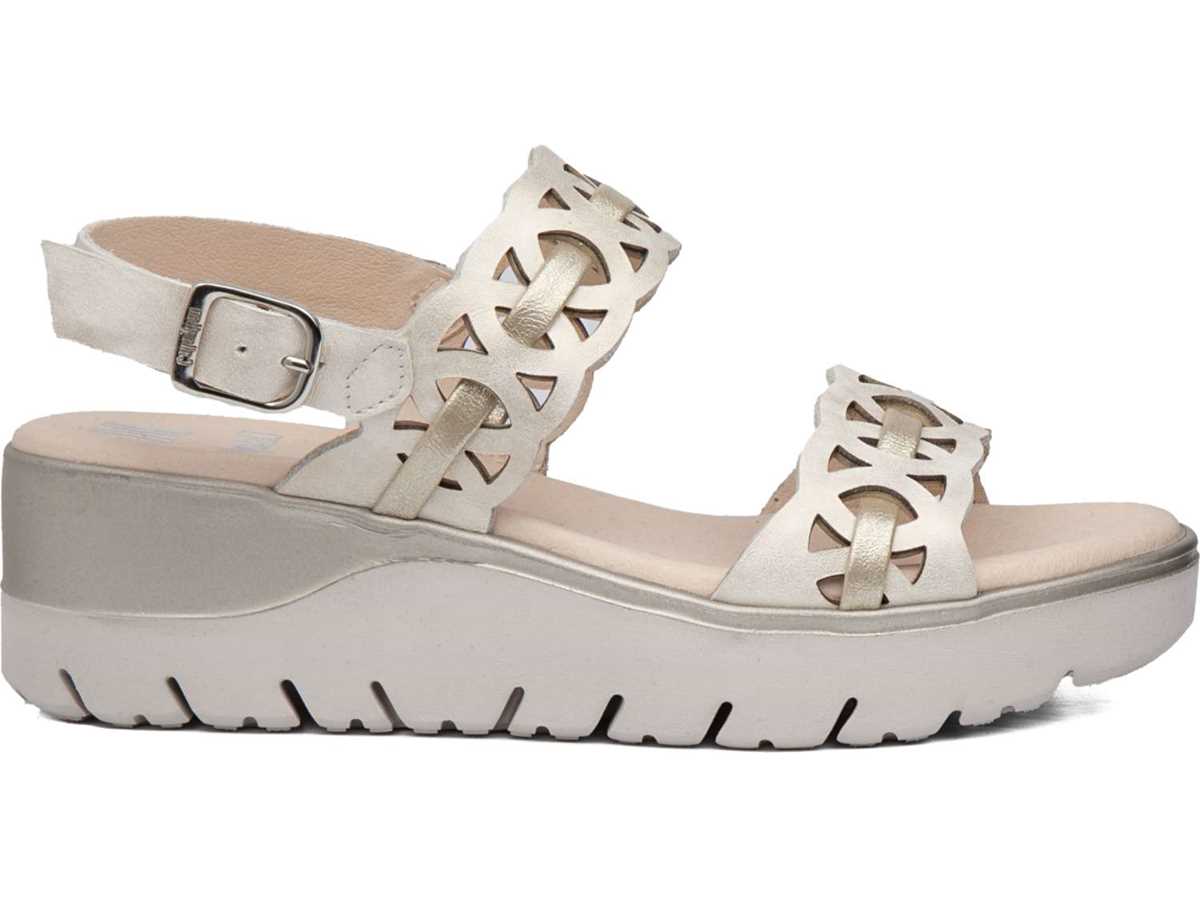 Sandalias Cuña Callaghan 26517 Uwanja Mujer Beige Dorados | FLE9465AJ